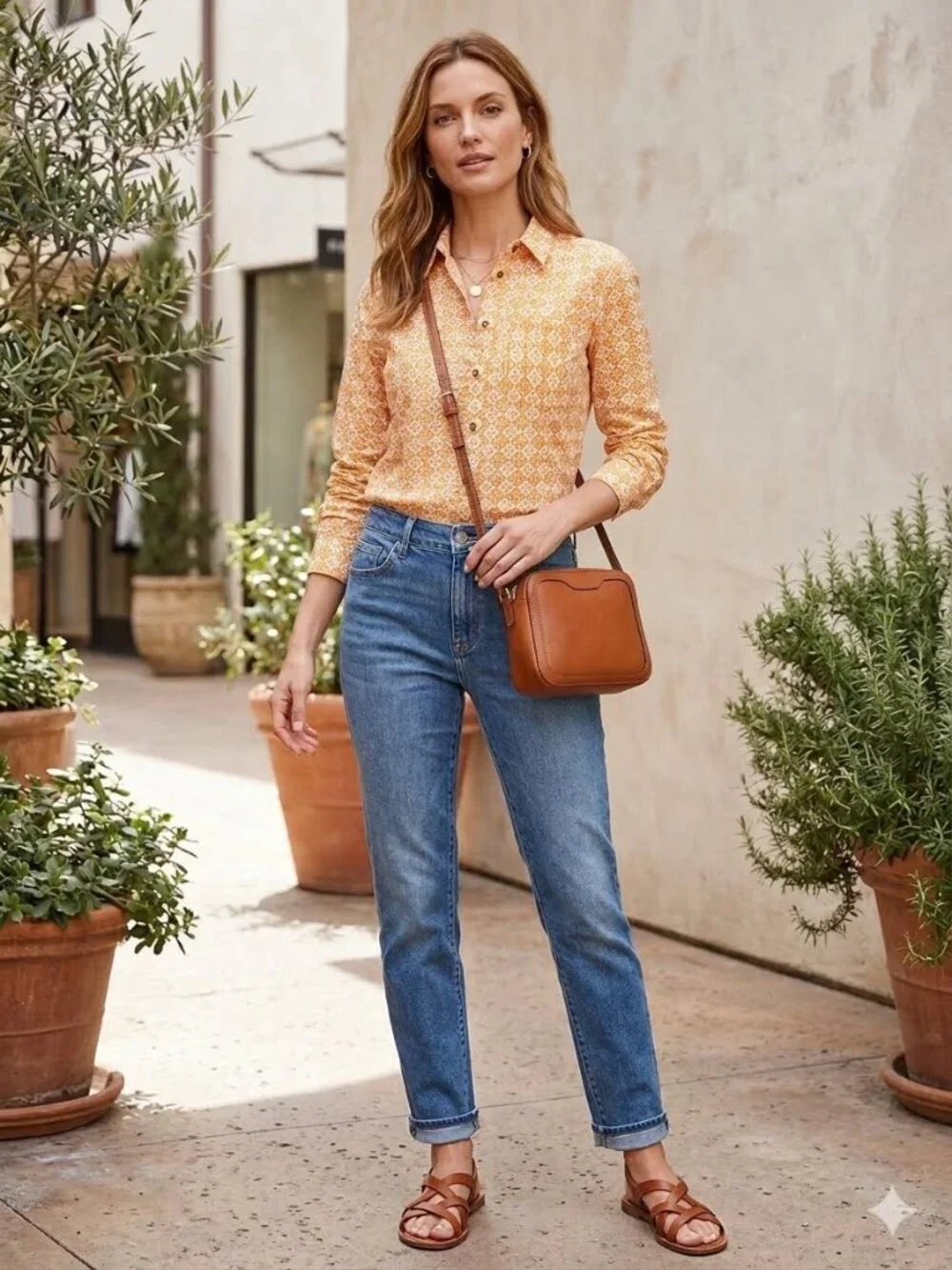 Maeve Petrin cotton button down orange shirt, size 0